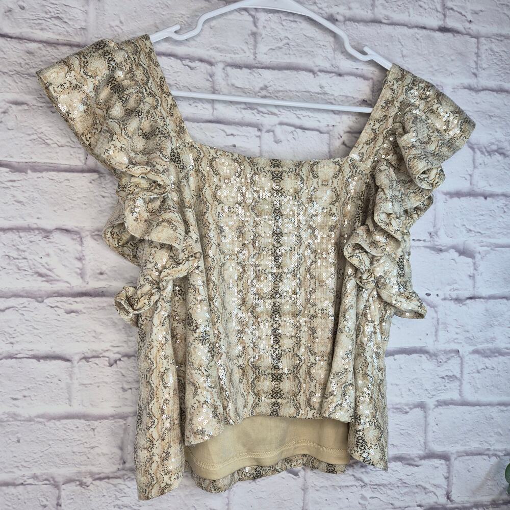NWT Endless Rose Sequin Python Snakeskin Babydoll Top Ruffle Small Multi - Picture 9 of 10